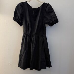 STAUD Black Dress with Puff Sleeves and Open Back